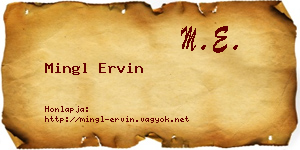Mingl Ervin névjegykártya